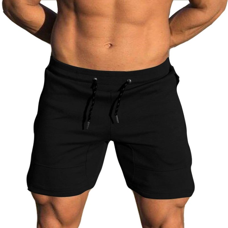 EVERWORTH Men's Solid Gym Workout Shorts Bodybuilding Running Fitted Training Jogging Short Pants with Zipper Pocket Black XXL - Image 1